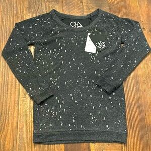 Chaser Charcoal Gray / Silver Bolt / Star Sweater.  Girls 14 NWT